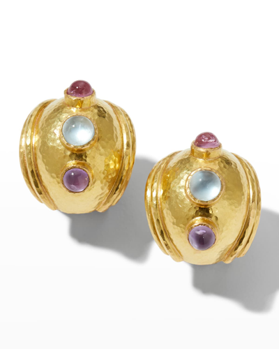 Elizabeth Locke 19k Tutti Fruiti Puff Earrings With Pink Tourmaline In 05 Yellow Gold