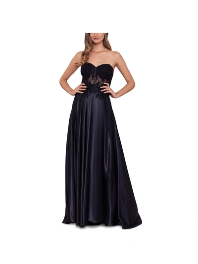 Blondie Nites Juniors Womens Illusion Maxi Evening Dress In Black
