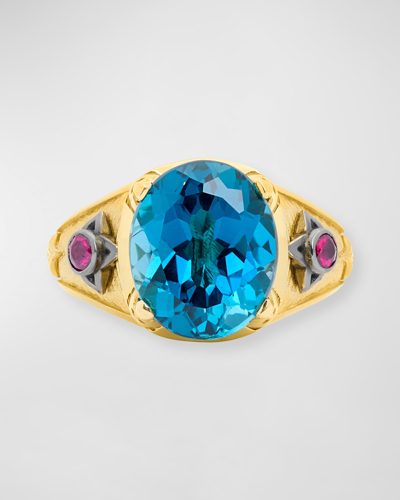 Konstantino Callas 18k London Blue Topaz And Ruby Ring In 15 Blue