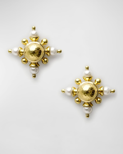 Elizabeth Locke 19k Dome And Pearl Stud Earrings In 05 Yellow Gold