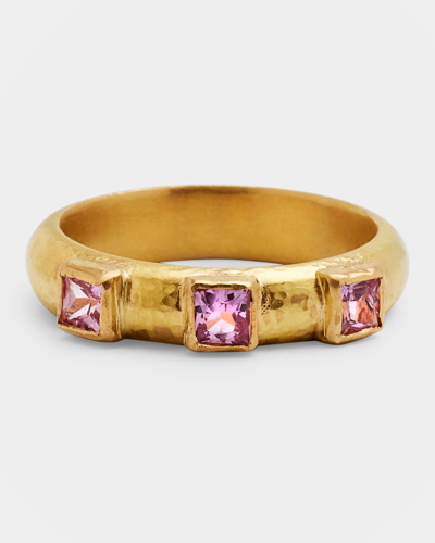 Elizabeth Locke 19k Square Faceted Pink Sapphire Stack Ring In 05 Yellow Gold