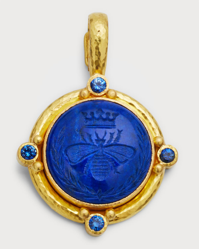 Elizabeth Locke 19k Yellow Gold Lapis "queen Bee" Pendant With Sapphires In 05 Yellow Gold