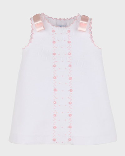 Luli & Me Kids' Girl's Pique Embroidered Flowers Dress In Pink