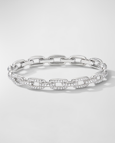 David Yurman Stax Link Bracelet With Diamonds In 18k White Gold, 7mm In 40 White