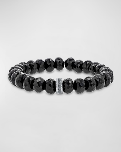 Sheryl Lowe Spinel Beaded Bracelet With Black And White Diamonds In Silver