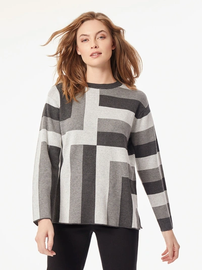 Jones New York Geo Jacquard Cotton Blend Sweater Tunic In Heather Grey Multi