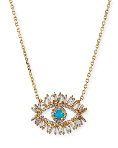 Kalan By Suzanne Kalan Turquoise & Diamond Halo Pendant Necklace In 05 Yellow Gold