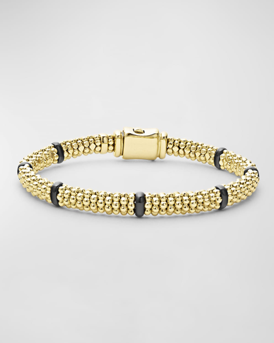 Lagos 18k Gold Caviar Station Bracelet In Black