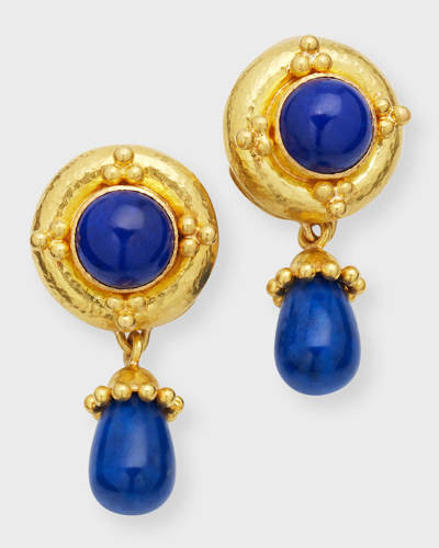 Elizabeth Locke 19k Yellow Gold Round And Drop Lapis Earrings In 05 Yellow Gold
