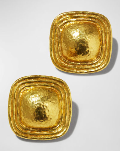 Elizabeth Locke 19k Domed Square Button Earrings In 05 Yellow Gold
