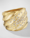 DAVID YURMAN CABLE EDGE SADDLE RING WITH DIAMONDS IN 18K GOLD, 18.8MM