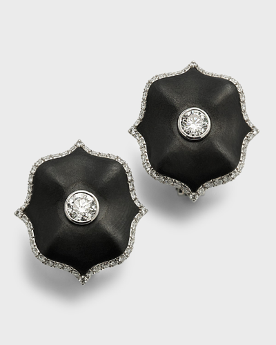 Bayco Platinum, Black Ceramic And Round F/vvs1-vs Diamond Mini Lotus Earrings