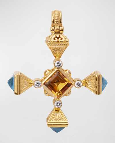 Konstantino Citrine, Swiss Blue Topaz And White Diamond Pendant In Gold
