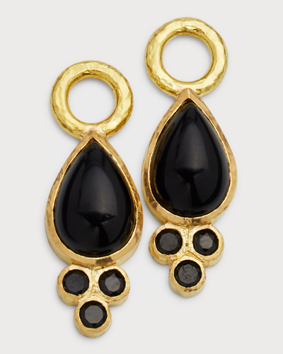 Elizabeth Locke 7x10mm Pear-shape Onyx Earring Pendants With Black Spinel Trio In 05 Yellow Gold