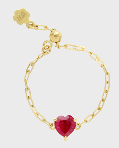 Stevie Wren 18k Gold Turquoise Heart Adjustable Chain Ring