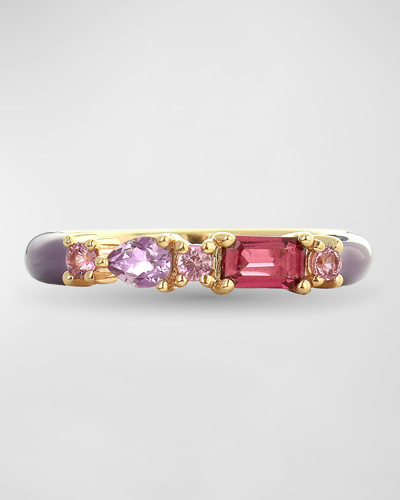 Stevie Wren 14k Yellow Gold Sapphire & Diamond Enamel Ring In Purple