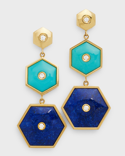 Miseno 18k Sommersa Turquoise Diamond Lapis Drop Earrings