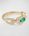 DAVID YURMAN 7MM STAX LINK STONE RING WITH EMERALD AND DIAMONDS IN 18K YELLOW GOLD