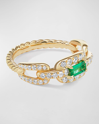 David Yurman 7mm Stax Link Stone Ring With Emerald And Diamonds In 18k Yellow Gold