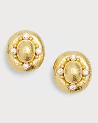 Elizabeth Locke 19k Vertical Oval Dome Earrings With 2.5mm Diamonds In 05 Yellow Gold