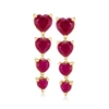 Ross-simons Ruby Heart Linear Drop Earrings In 18kt Gold Over Sterling In Red
