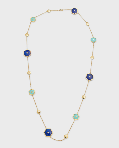 Miseno Sommersa 18k Turquoise Diamond Lapis Station Necklace In Yellow Gold