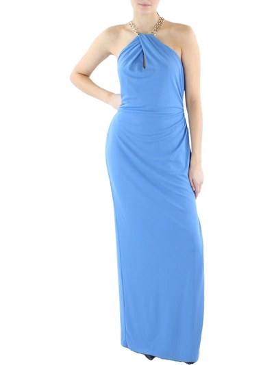 Lauren Ralph Lauren Zakiya Womens Knit Halter Evening Dress In Blue