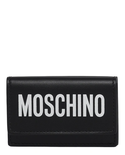 Moschino Logo Leather Wallet In Black