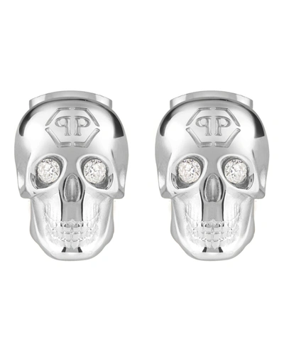 Philipp Plein 3d $kull Stainless Steel Stud Earrings, 0.3w In Silver
