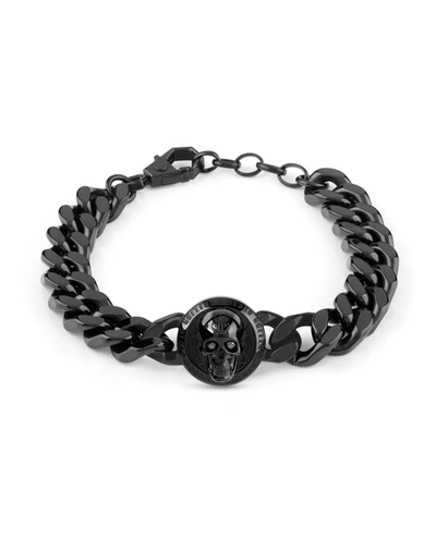 Philipp Plein Black-tone Ip Stainless Steel 3d $kull Cuban Link Bracelet In Multi