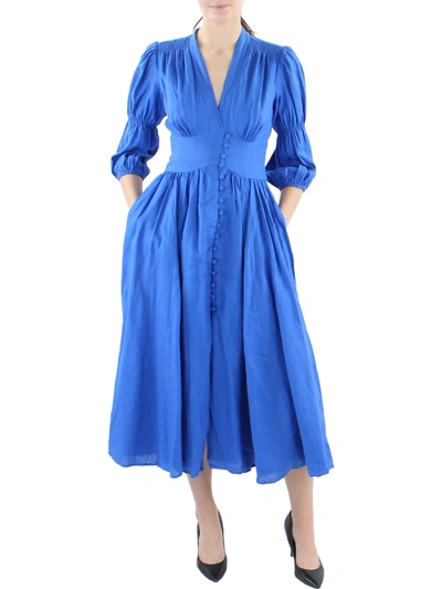 Cult Gaia Willow Womens Linen Calf Midi Dress In Blue