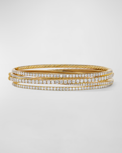 David Yurman 11mm 4-row Pave Crossover Bracelet With Diamonds And Gold In 40 White