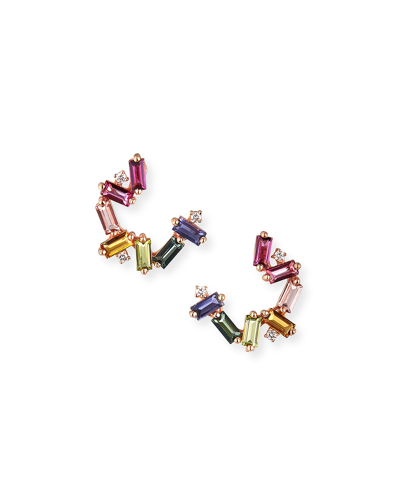 Kalan By Suzanne Kalan 14k Rose Gold Sideways Spiral Rainbow Hoop Earrings In 60 Multi-colored