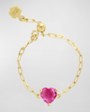 Stevie Wren 18k Gold Turquoise Heart Adjustable Chain Ring In Pink