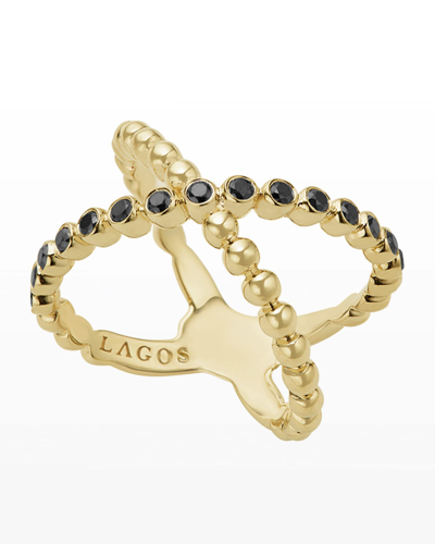 Lagos 18k Caviar Gold Diamond X Ring In Black