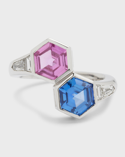 Bayco Platinum Pink And Blue Sapphire Ring With F/vvs1-vs Diamonds In 20 Platinum