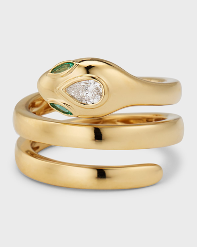 Anita Ko Snake Coil 18-karat Gold, Diamond And Emerald Pinky Ring In 05 Yellow Gold