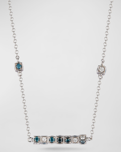 Miseno 18k White Gold Blue And White Diamond Cube Long Bar Necklace In Metallic