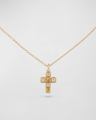 Miseno 18k Yellow Gold Faro Cross Adjustable Necklace With Diamond And Yellow Sapphire Cubes In 05 Yellow Gold