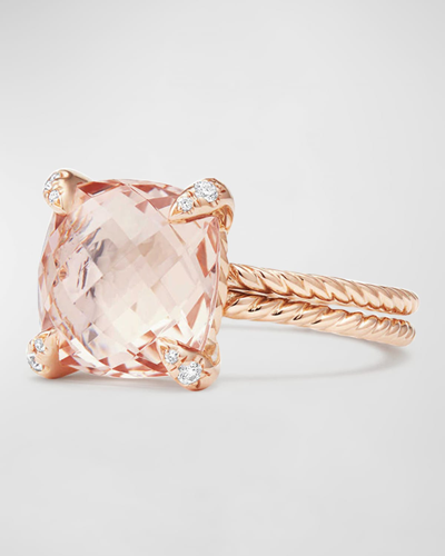 David Yurman Chatelaine 11mm Rose Gold Ring With Morganite & Diamonds In 25 Pink