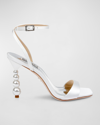 Badgley Mischka Ivette Satin Ankle-strap Evening Sandals In Soft White