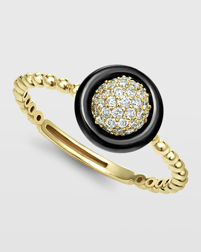 Lagos 18k Gold And Black Caviar Diamond 9mm Circle Ring In 40 White