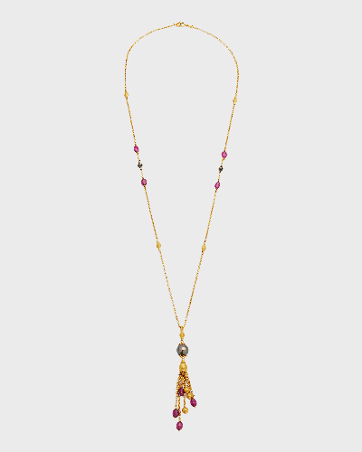 Konstantino 18k Pearl Pendant Necklace With Topaz And Tourmaline In 60 Multi-colored
