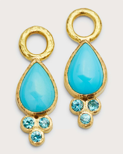 Elizabeth Locke Women's 19k Yellow Gold, Blue Zircon & Sleeping Beauty Turquoise Earring Charms