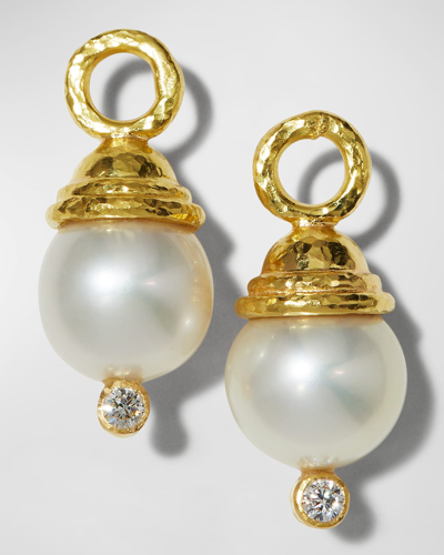 Elizabeth Locke Pearl & Diamond Earring Pendants In 05 Yellow Gold