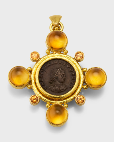 Elizabeth Locke 19k Ancient Roman Bronze Coin Pendant With Citrine And Spessartite In 05 Yellow Gold