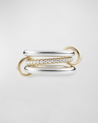Spinelli Kilcollin Libra Sg Petite 3-link Ring In Sterling Silver, 18k Yellow Gold And Diamonds