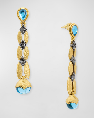 Konstantino 18k Black Diamond Swiss Blue Topaz Drop Earrings In Gold