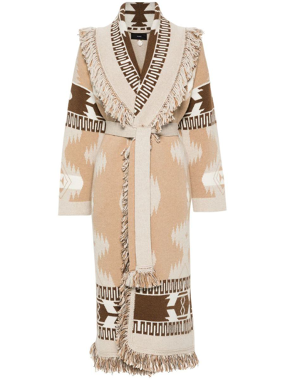 Alanui Icon-jacquard Virgin Wool Cardi-coat In Beige