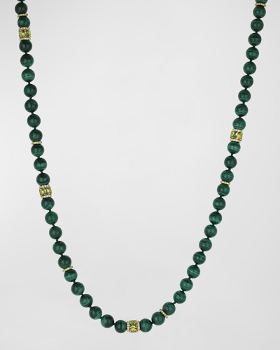 Miseno Procida 18k Yellow Gold Long Necklace With Peridot, Diamonds And Malachite